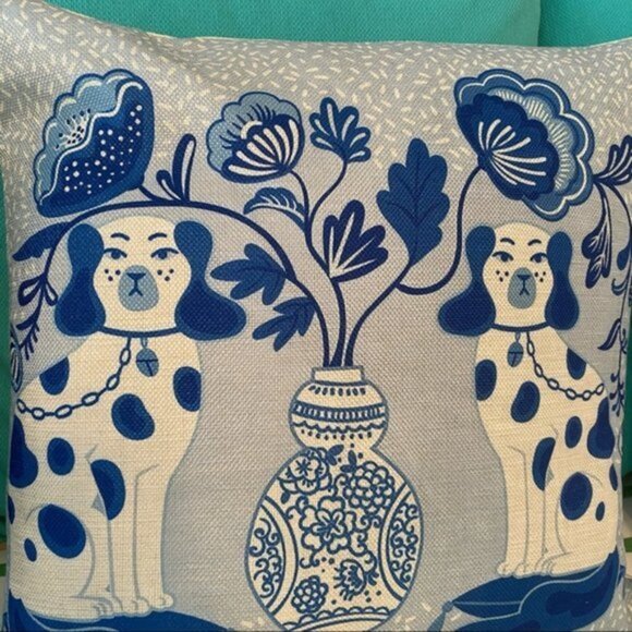 2 Staffordshire Dog Pillow Covers in Pink or Blue Chinoiserie New - Picture 11 of 16